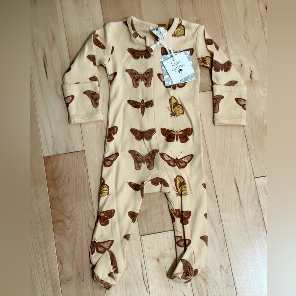 Terracotta Moths / Butterflies Kate Quinn Zipper Footie With Hand Covers